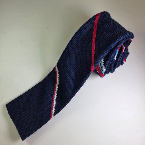 Vintage Wool Knit Tie Golden Rule St. Paul Navy Red Stripe 2.25"x51.5" - Picture 1 of 8